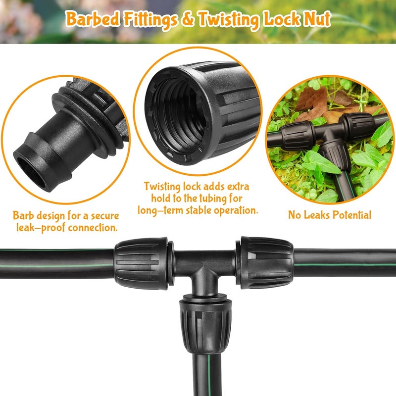 Gardrip Drip Irrigation Fittings for 1/2 Inch Drip Tubing (1/2" ID x 0.65" OD)：1/2'' Drip Line Tees Anti-drop Locked Nut Barbed Tee Connectors Garden Irrigation System Parts (10 Pack) - Image 5